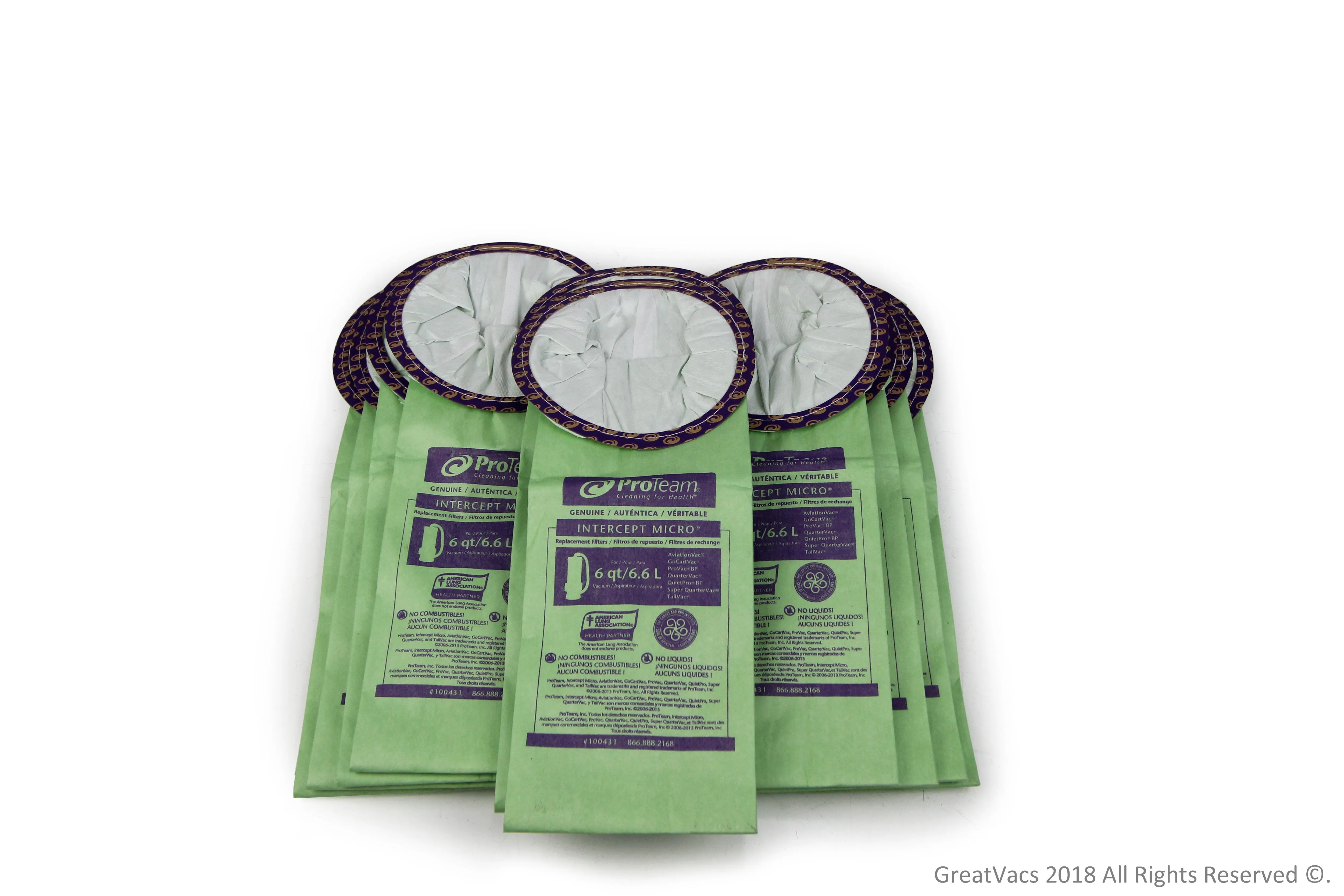 10 Pack of Genuine Proteam 6qt Bags Fits rounded 6qt Proteam Models