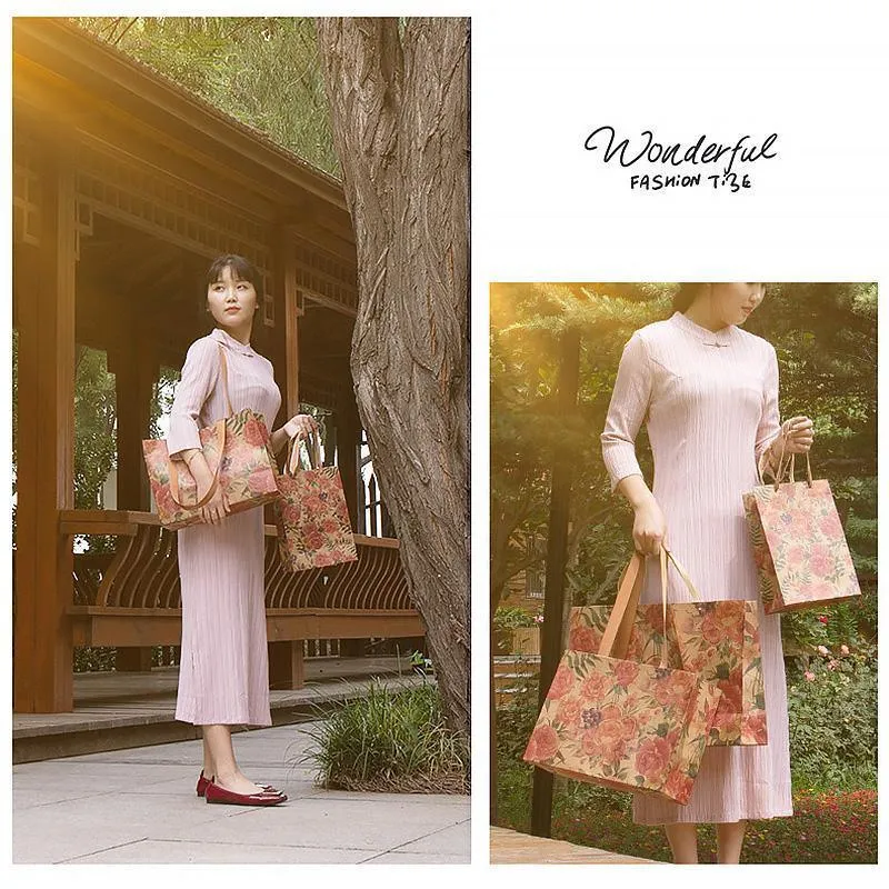 10pcs Vintage Rose Paper Gift Bags Tote for Weddings Birthday Party Favors