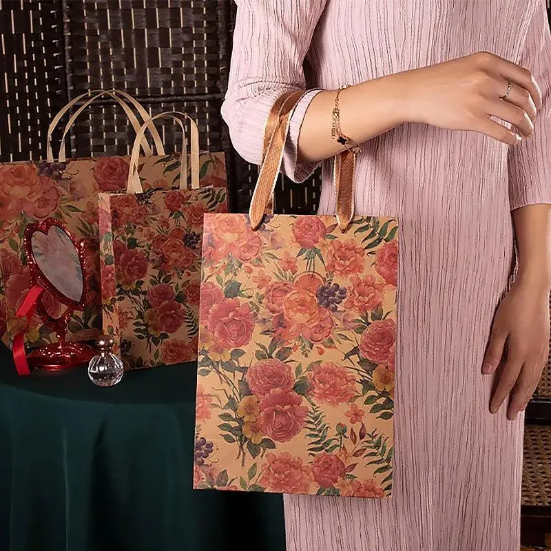 10pcs Vintage Rose Paper Gift Bags Tote for Weddings Birthday Party Favors