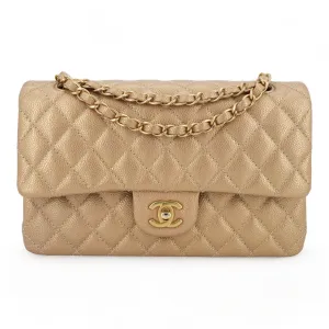 15C Pearly Gold Caviar Medium Classic Double Flap Bag