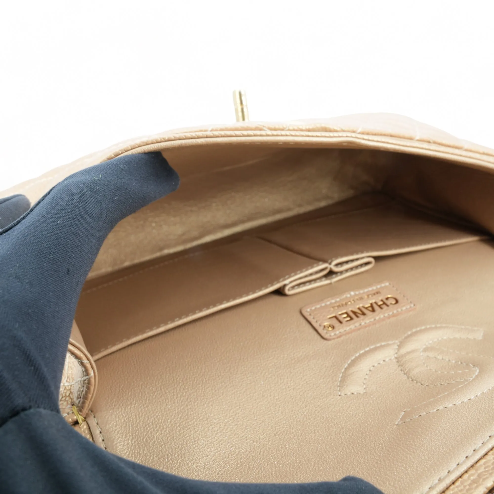 15C Pearly Gold Caviar Medium Classic Double Flap Bag