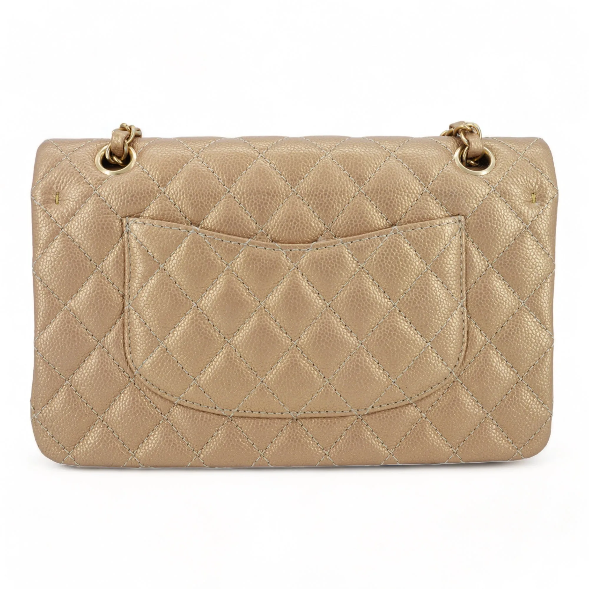 15C Pearly Gold Caviar Medium Classic Double Flap Bag