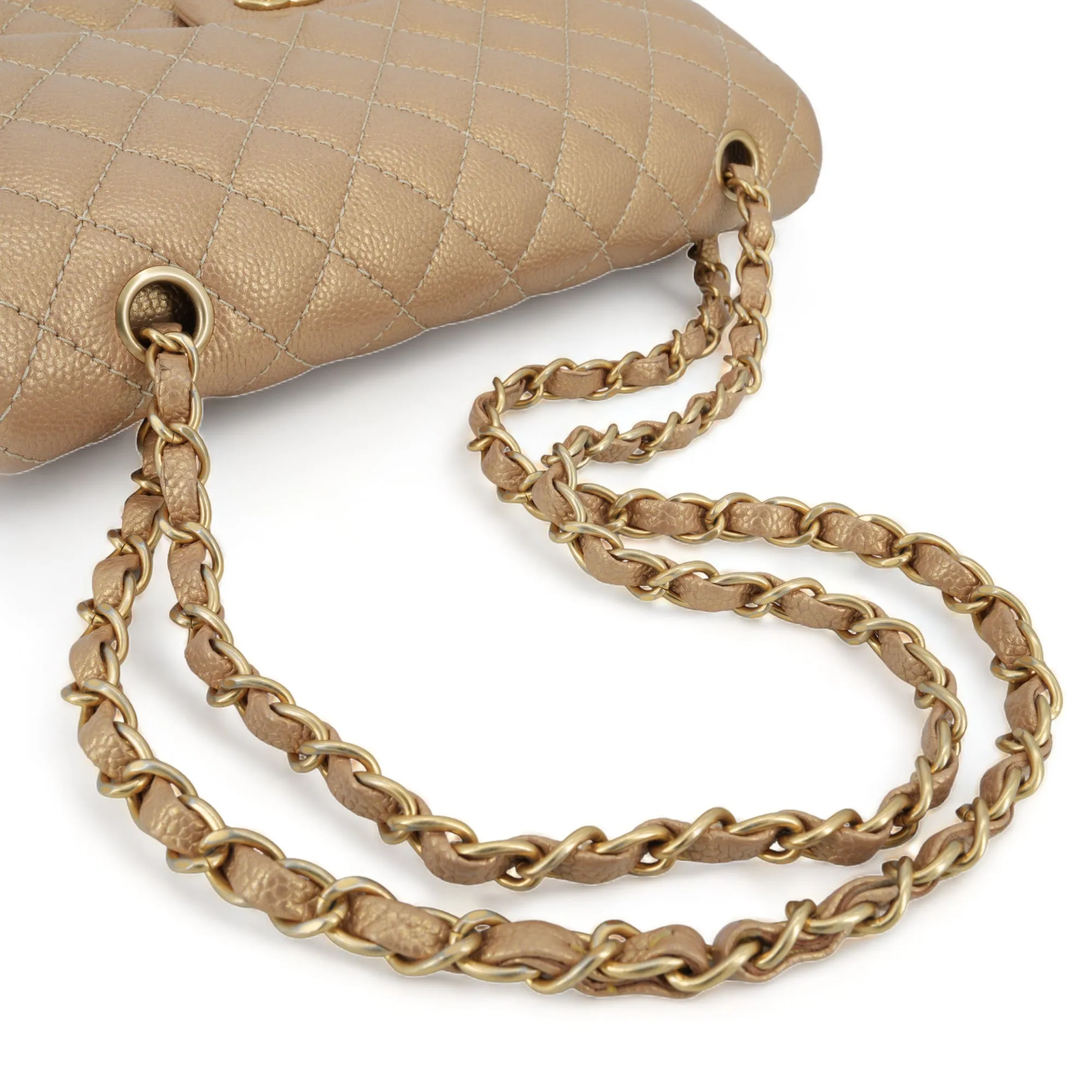 15C Pearly Gold Caviar Medium Classic Double Flap Bag