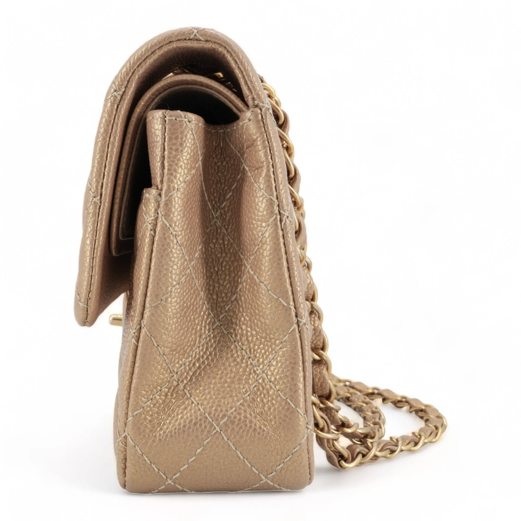 15C Pearly Gold Caviar Medium Classic Double Flap Bag