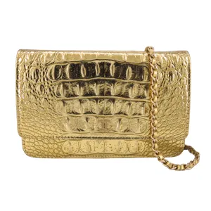 19A Ancient Egypt Gold Croc Embossed Calfskin Wallet On Chain WOC