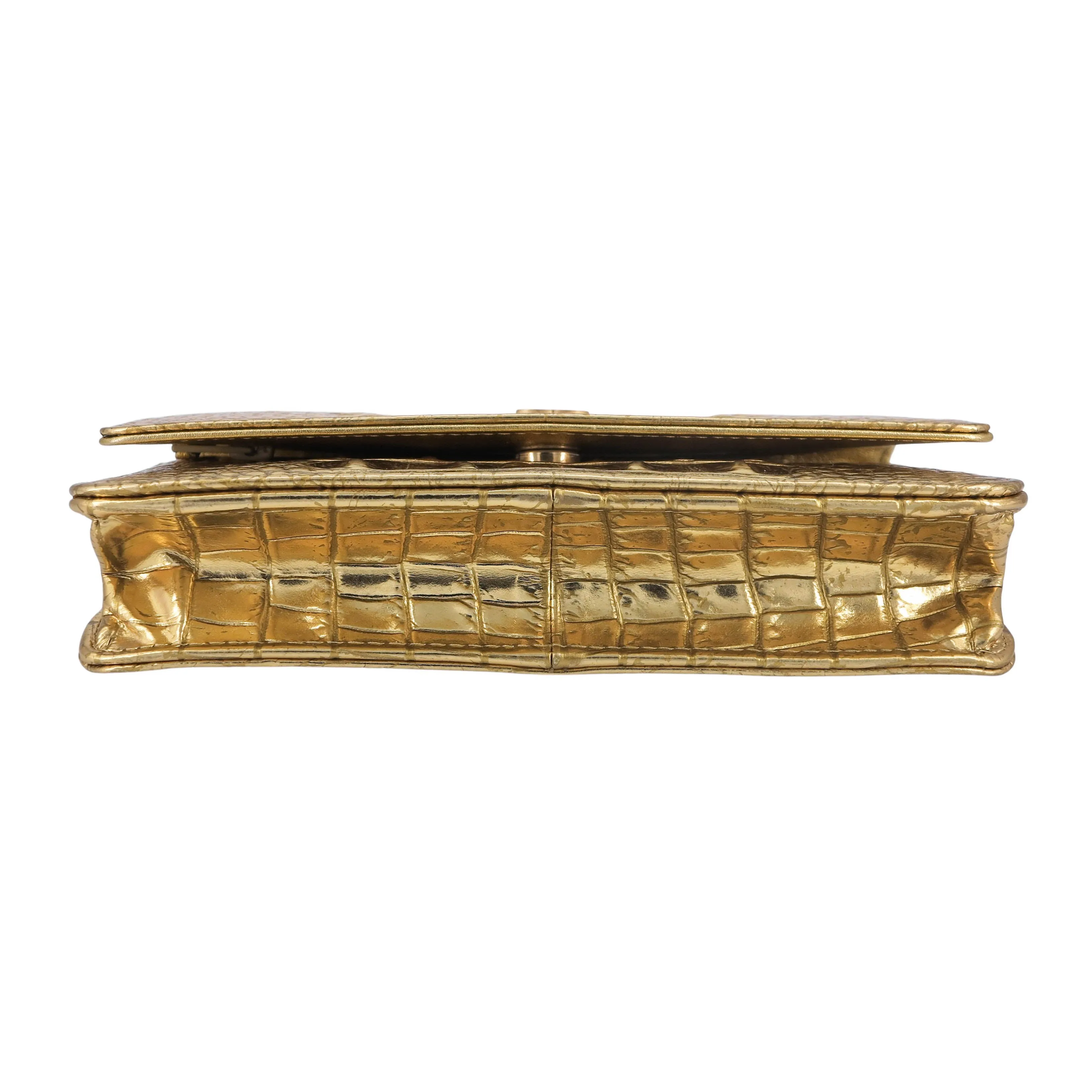 19A Ancient Egypt Gold Croc Embossed Calfskin Wallet On Chain WOC