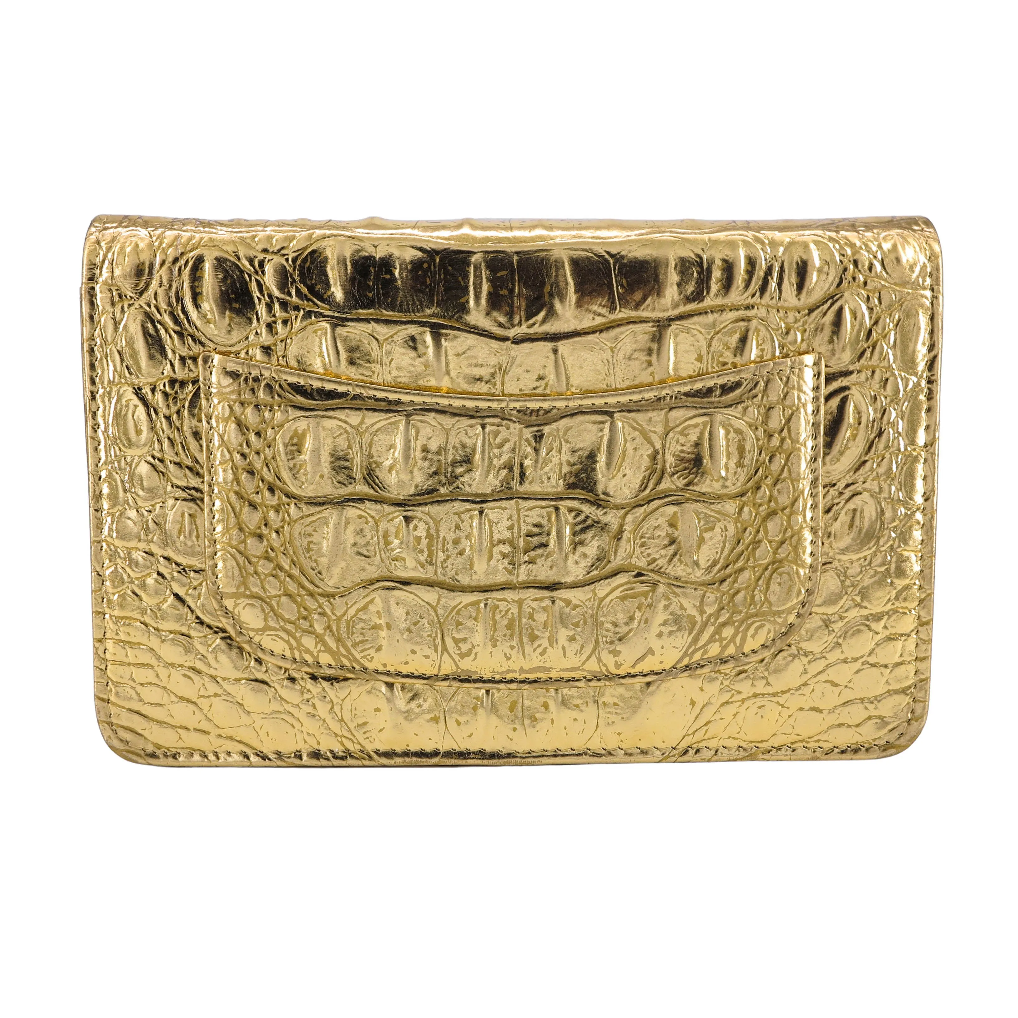 19A Ancient Egypt Gold Croc Embossed Calfskin Wallet On Chain WOC