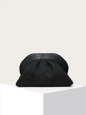 1pc Cloud Clutch Bag With Pleats - Black