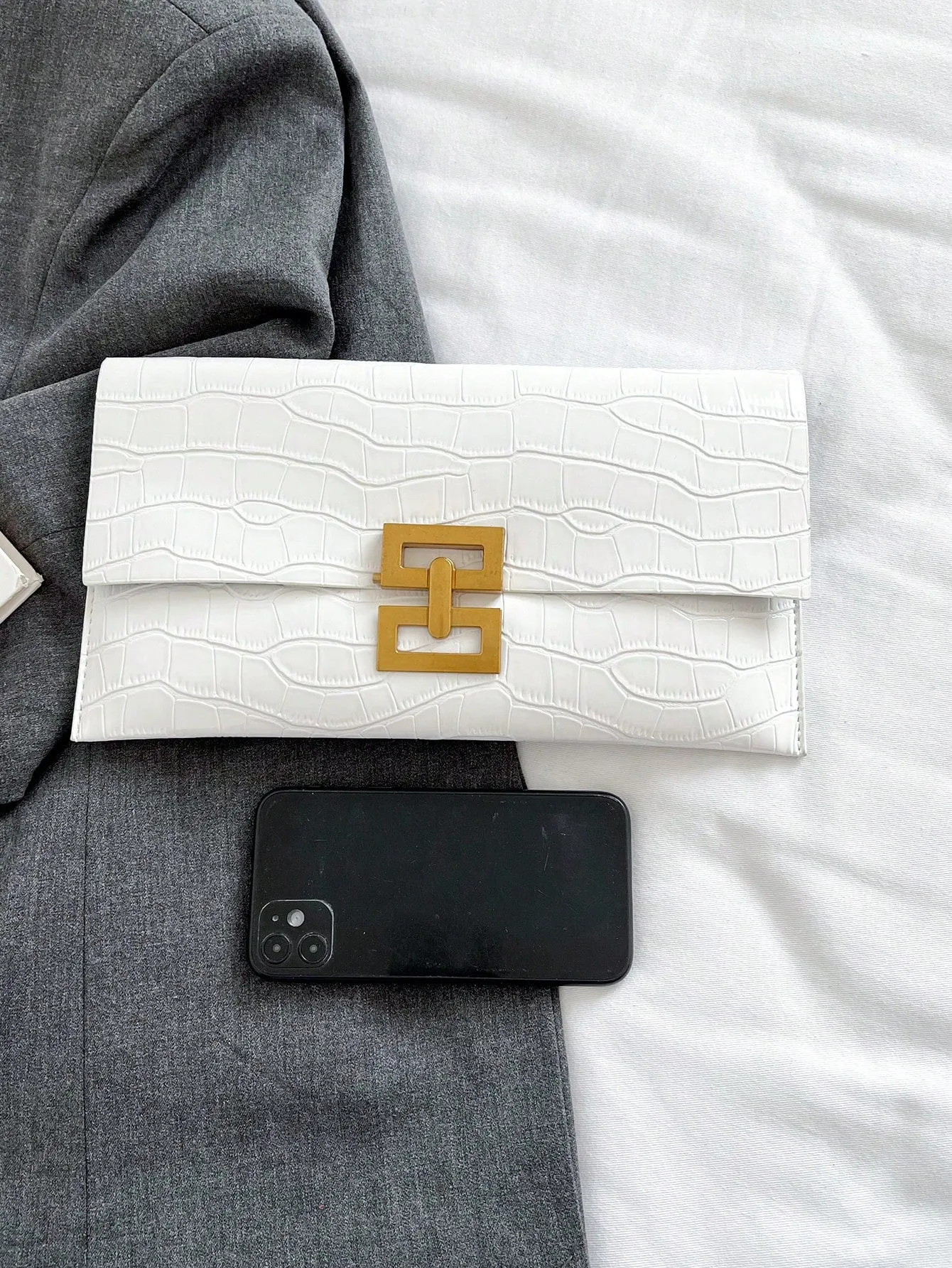 1pc Solid Color Minimalist Stone Pattern Clutch Bag- FD ⚡