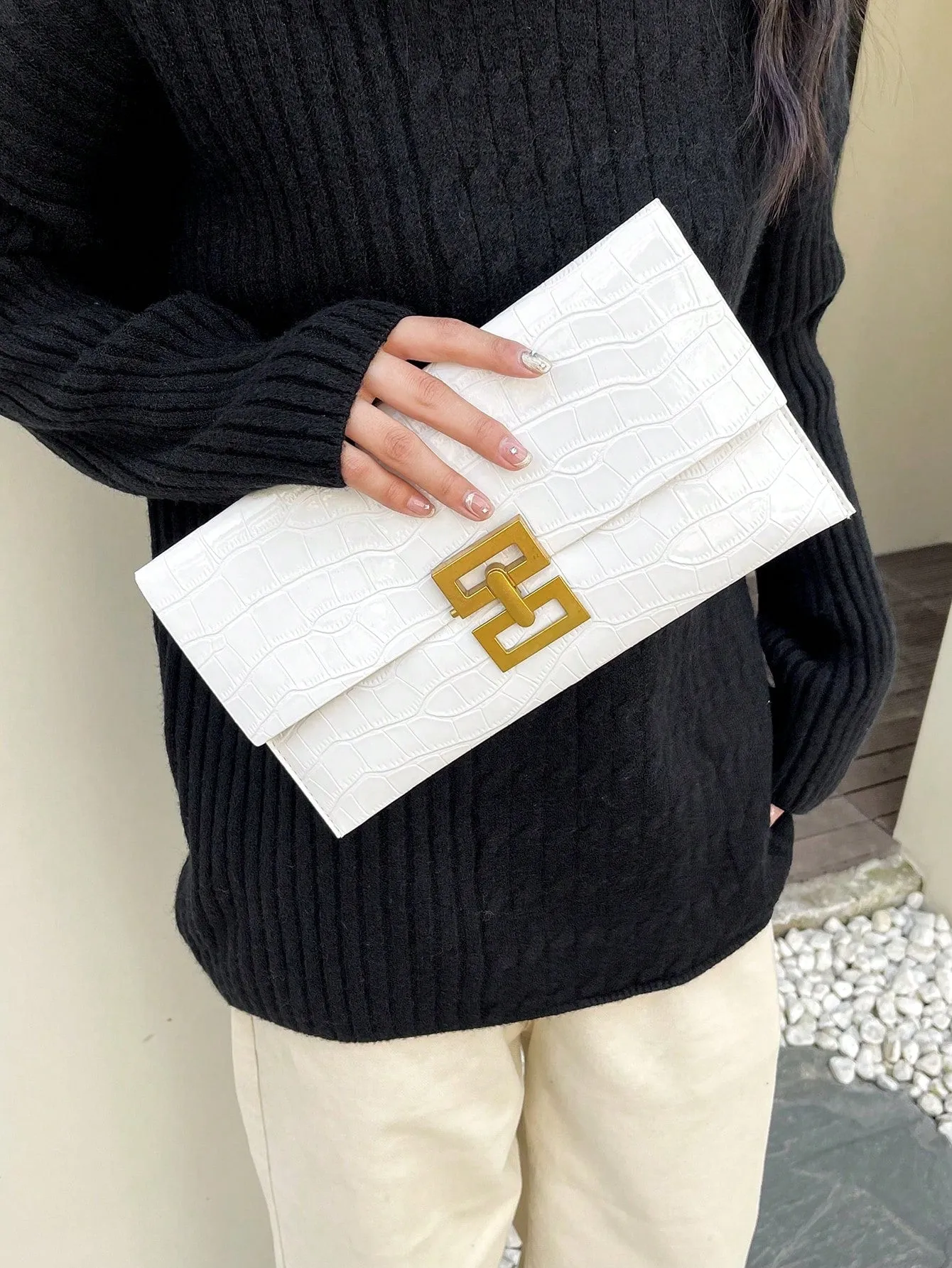 1pc Solid Color Minimalist Stone Pattern Clutch Bag- FD ⚡