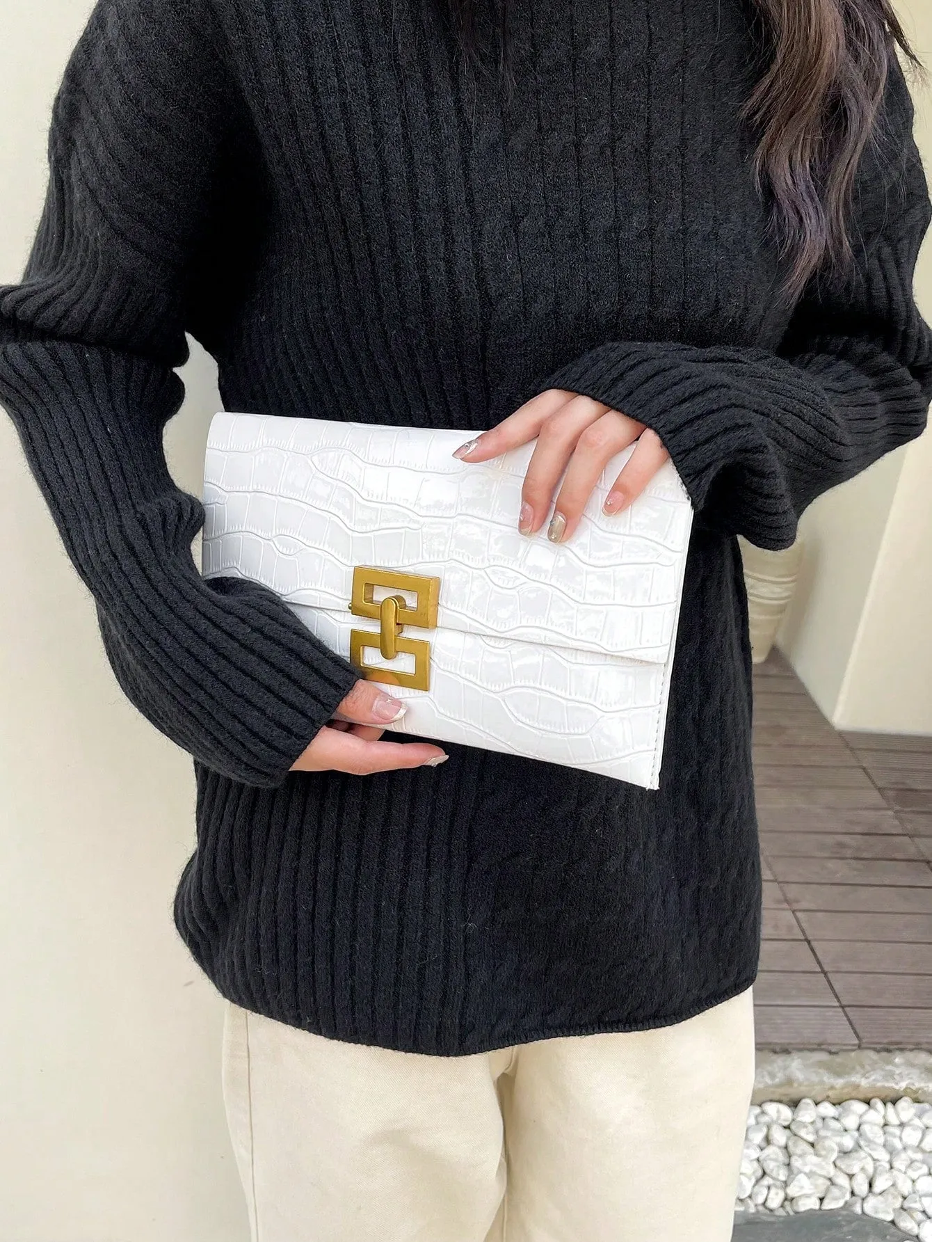 1pc Solid Color Minimalist Stone Pattern Clutch Bag- FD ⚡