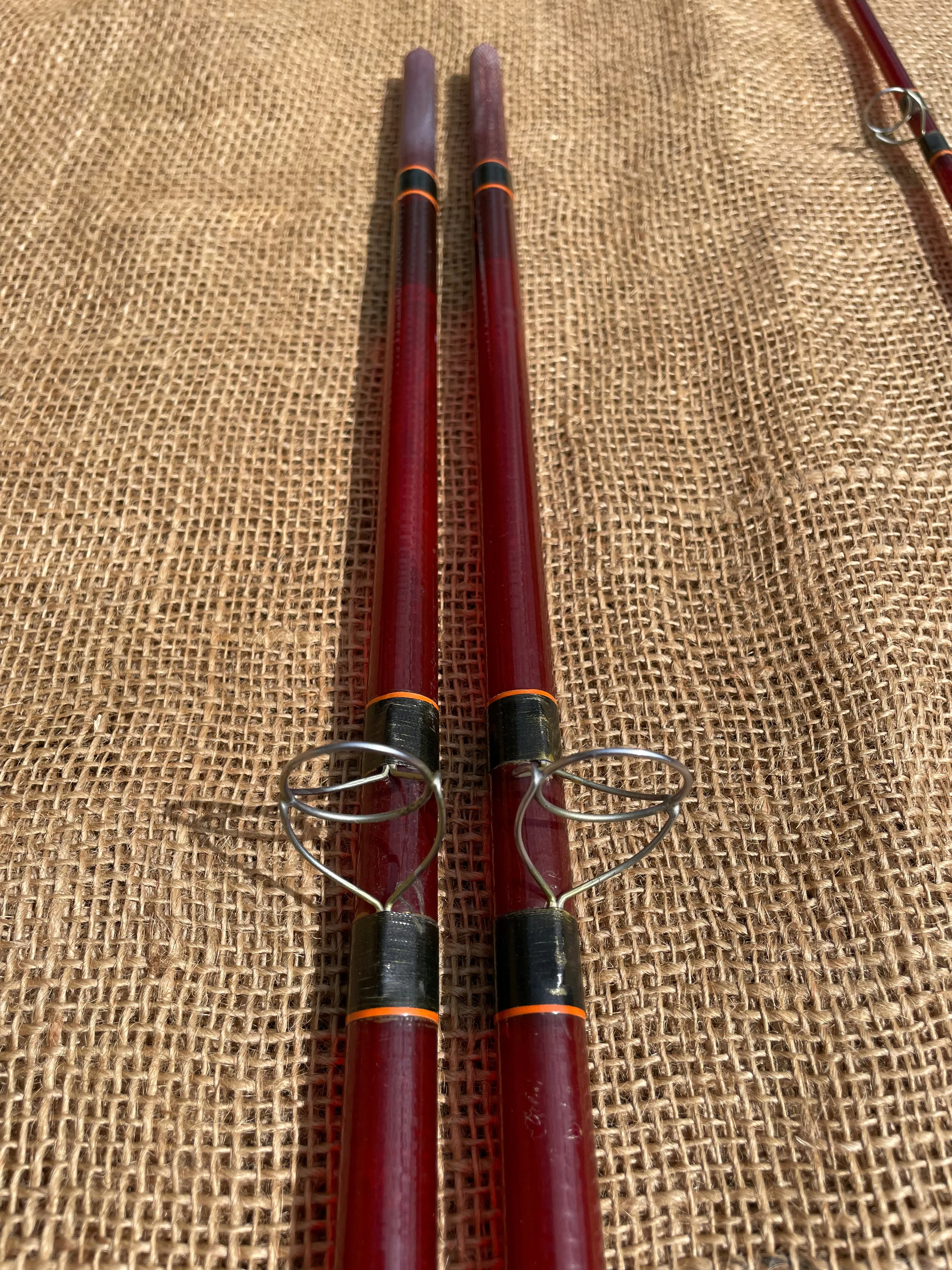 2 x Marco Gerry Savage 11’ Red Glass Vintage Old School Carp Fishing Rods.