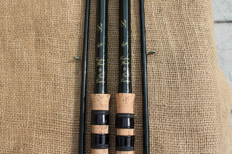 2 x Terry Eustace Old School Vintage Glass Carp Fishing Rods. 1980s.