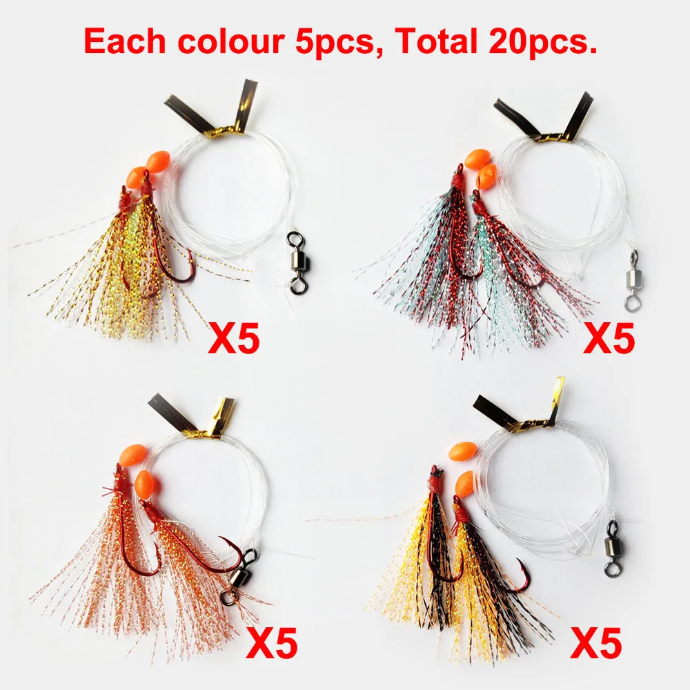 20 x Custom Designed Whiting Rigs 4 Colours With LONG SHANK Baitholder Hook's Size #6 Fishing Tackle