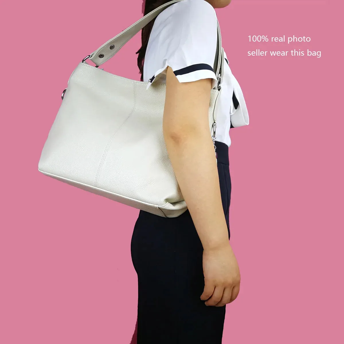 2023 Hot Fashion 100% Genuine Leather Women Handbag TOP Layer Cowhide Long Handle Lady Shoulder Messenger White Shopping Bags