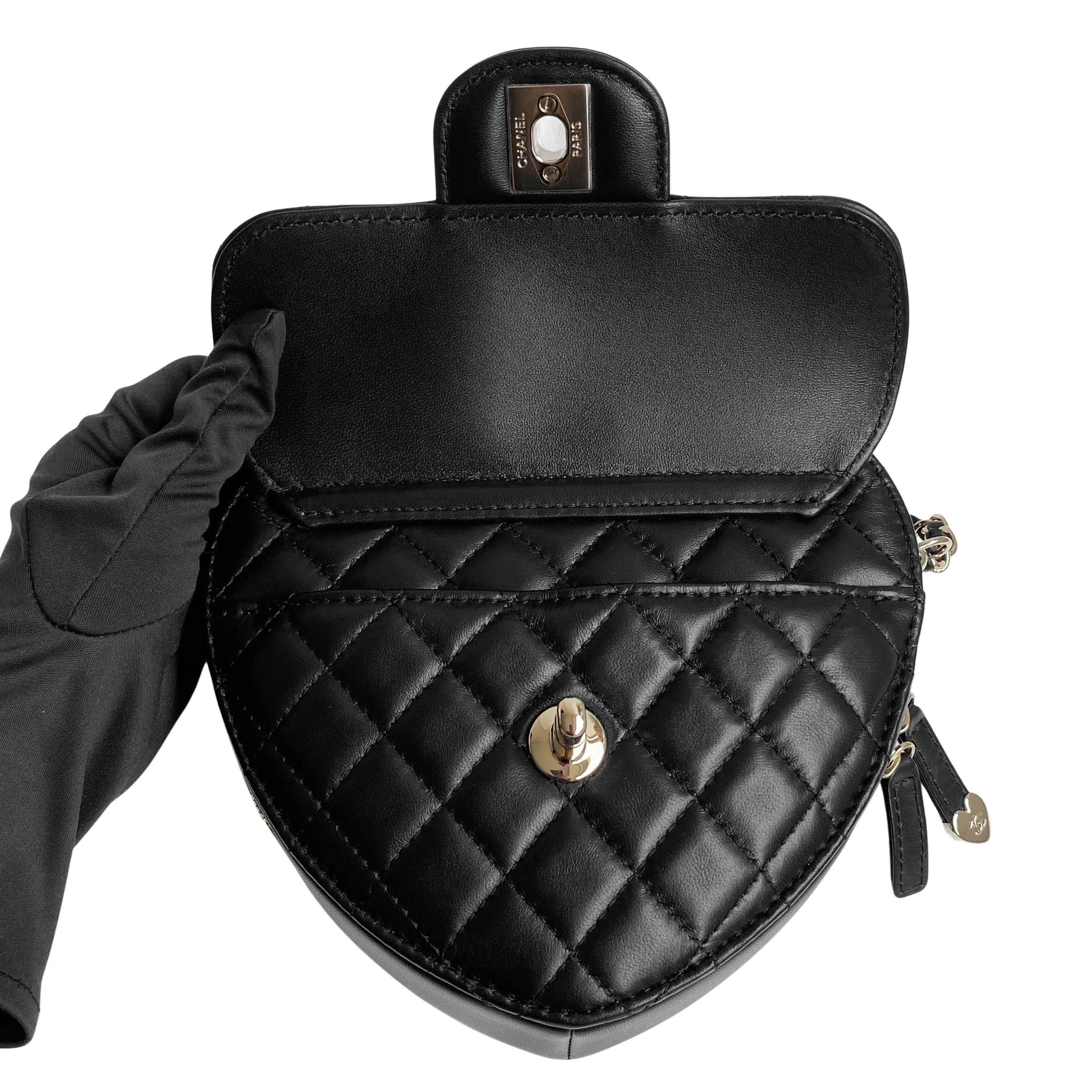 22S Large Heart Bag in Black Lambskin