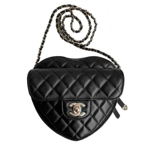 22S Large Heart Bag in Black Lambskin
