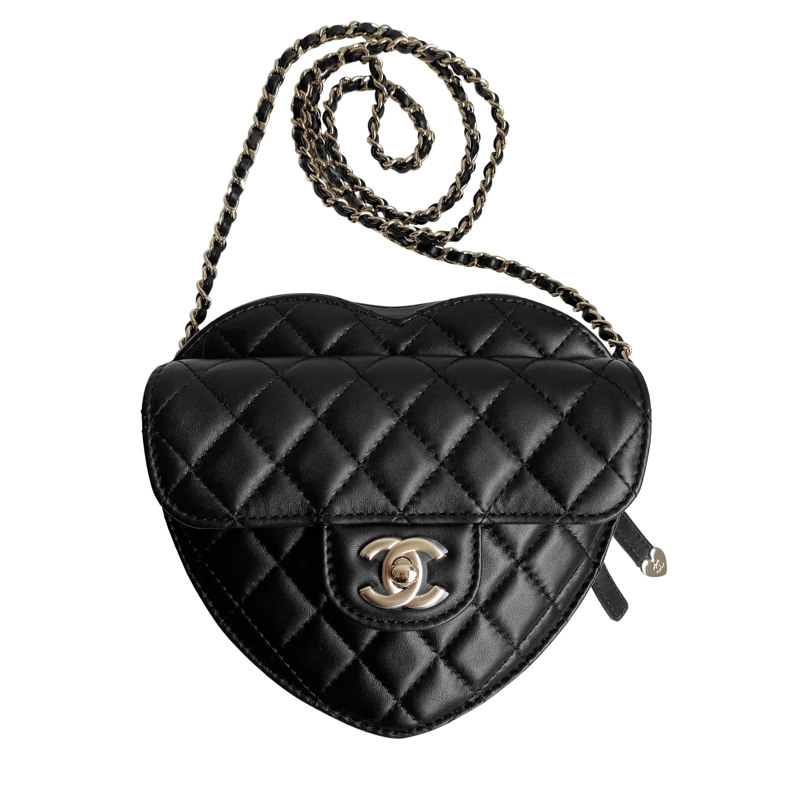 22S Large Heart Bag in Black Lambskin