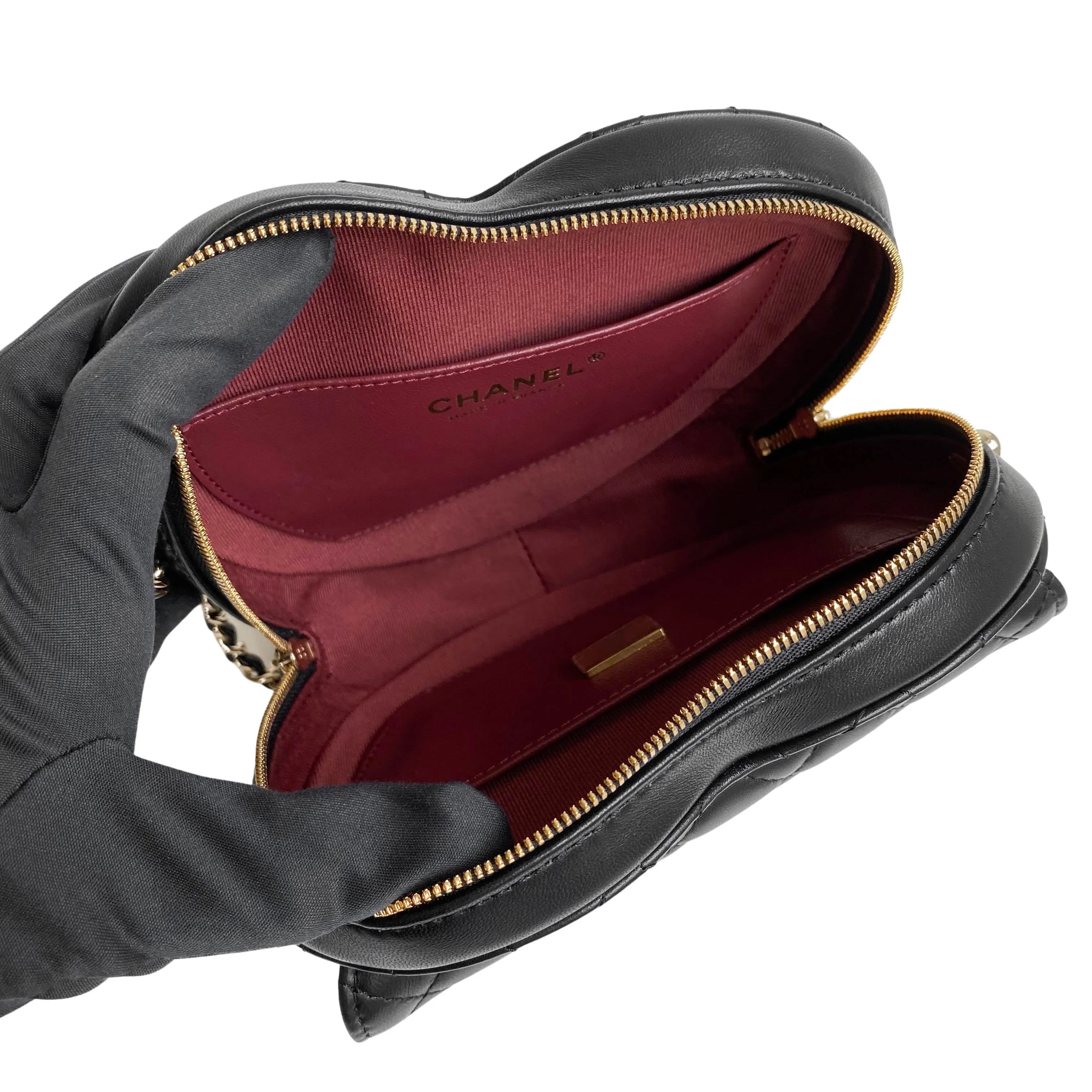 22S Large Heart Bag in Black Lambskin