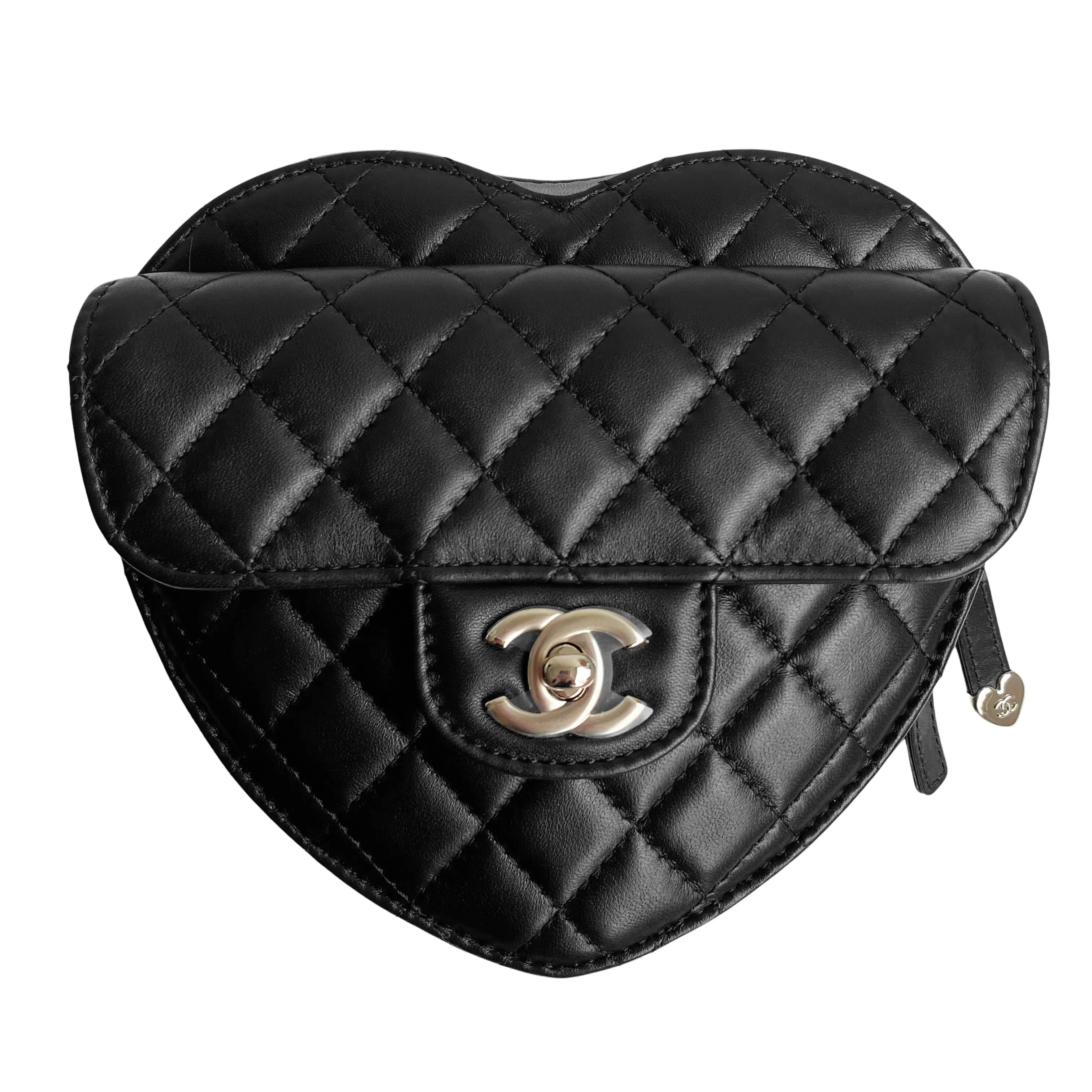 22S Large Heart Bag in Black Lambskin