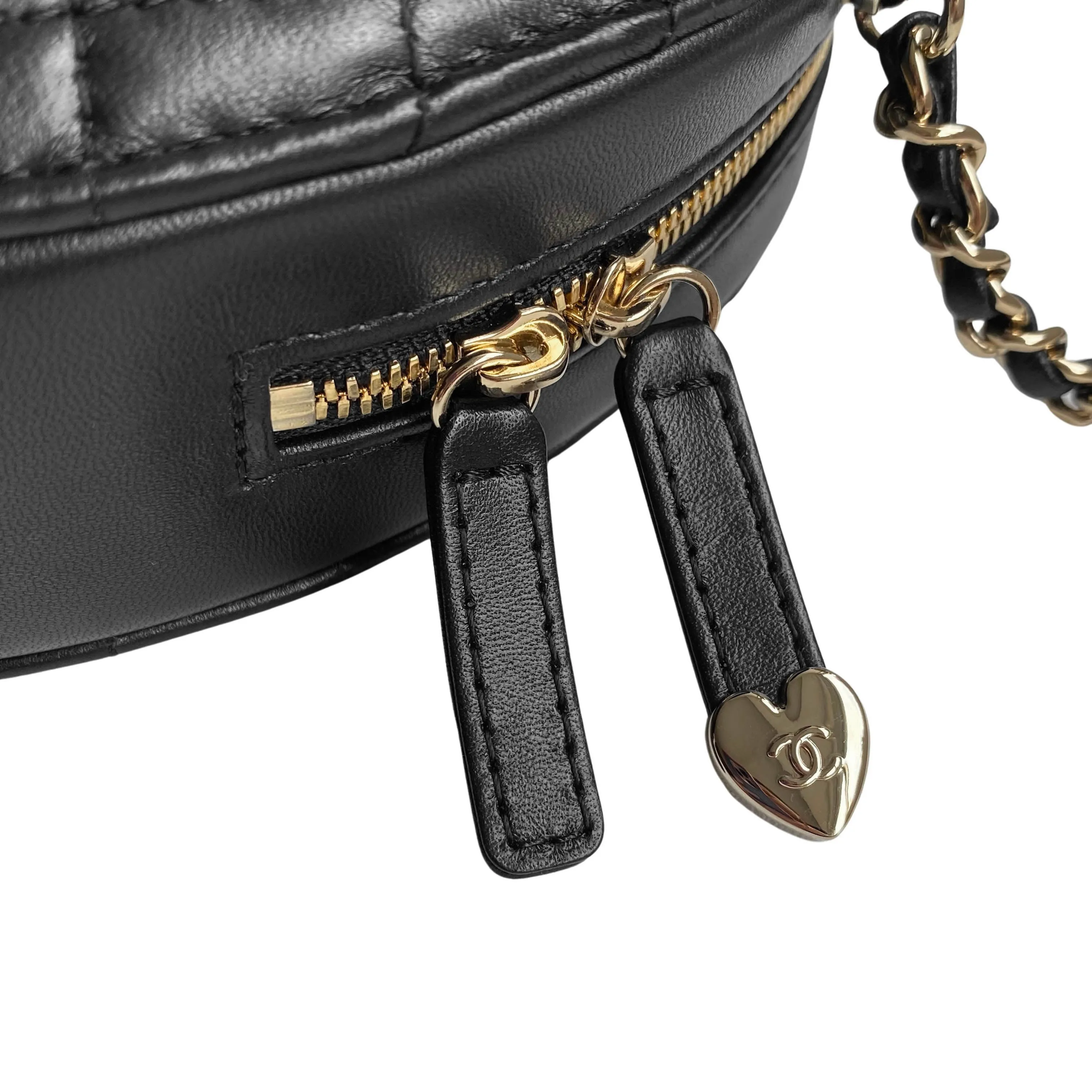 22S Large Heart Bag in Black Lambskin