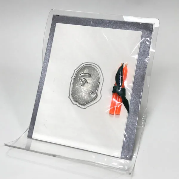 A Bathing Ape Bape x Stephen Einhorn Vintage Pewter Bape Head Candle Holder Card