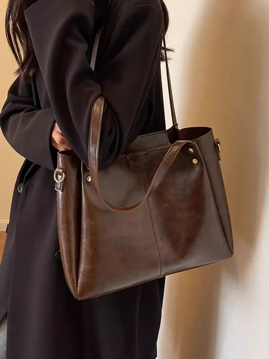 Adjustable Strap Leather Tote Bag
