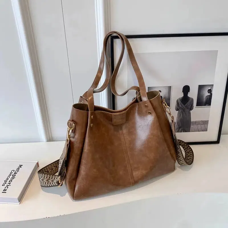 Adjustable Strap Leather Tote Bag