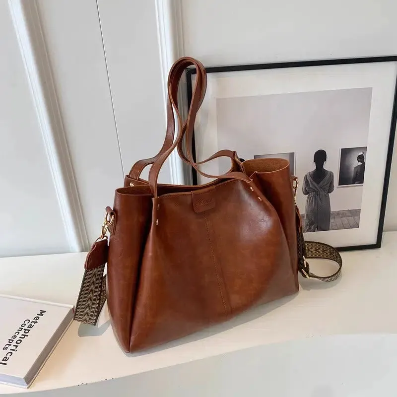 Adjustable Strap Leather Tote Bag