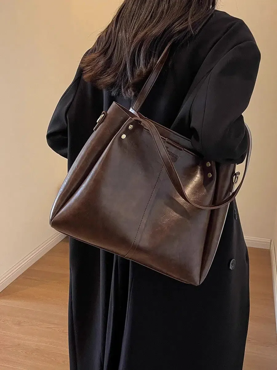 Adjustable Strap Leather Tote Bag