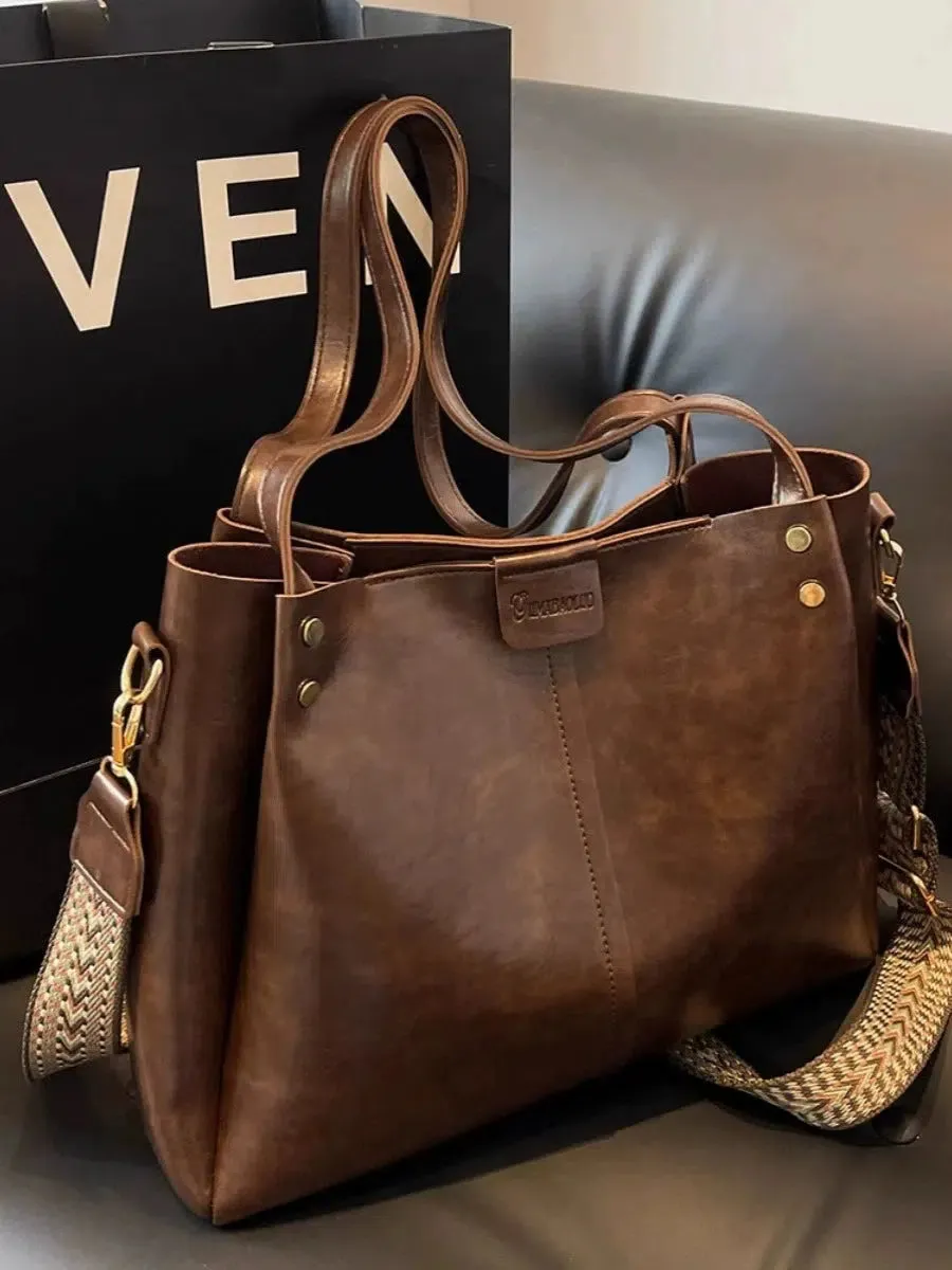 Adjustable Strap Leather Tote Bag