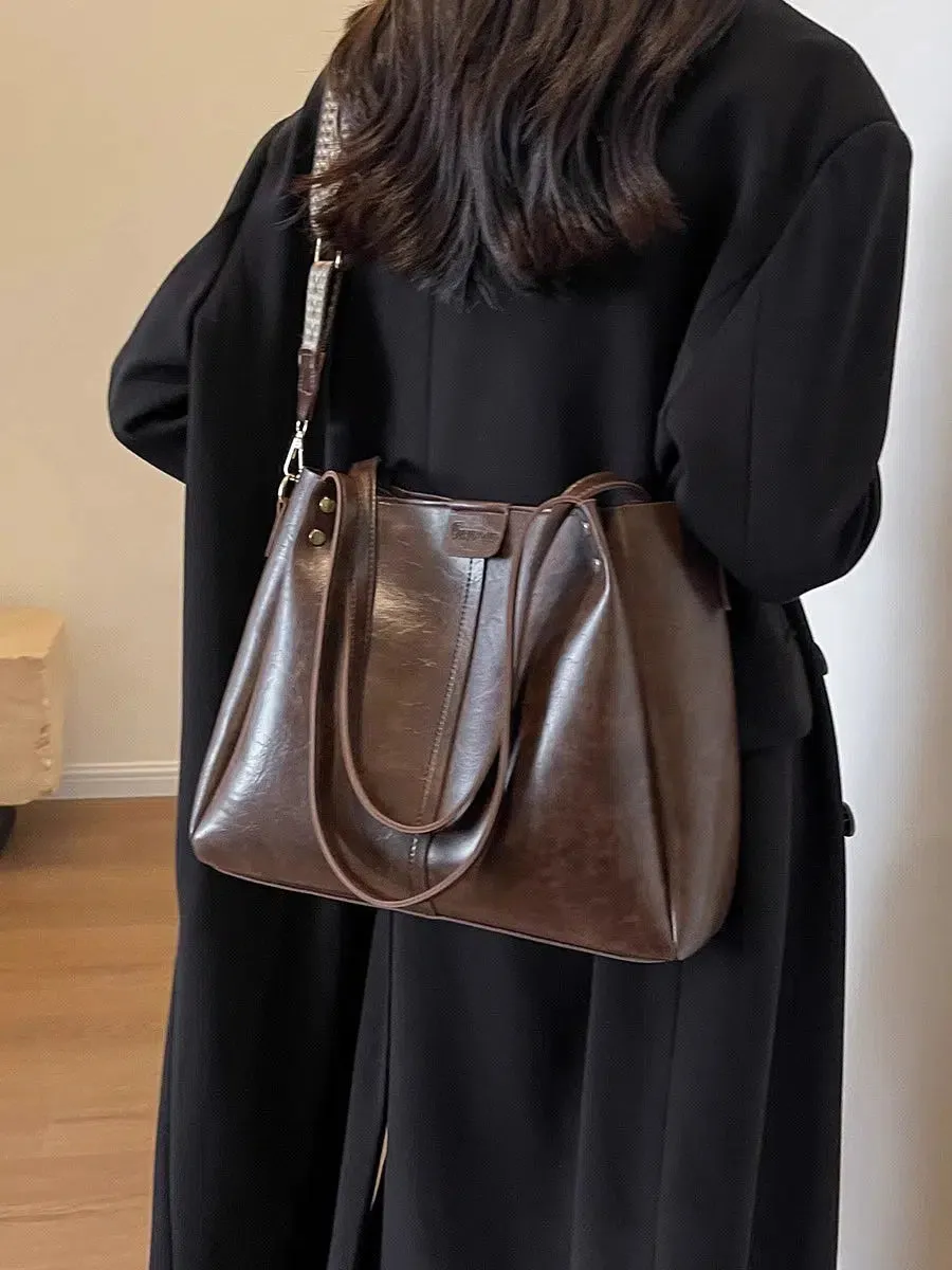 Adjustable Strap Leather Tote Bag