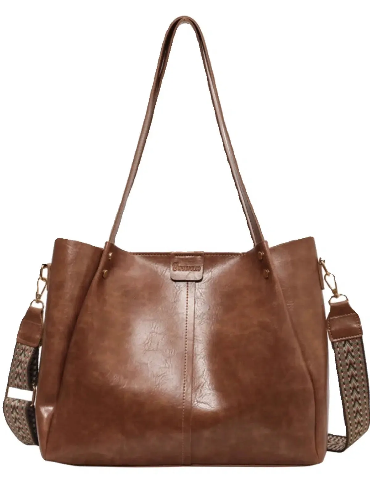 Adjustable Strap Leather Tote Bag