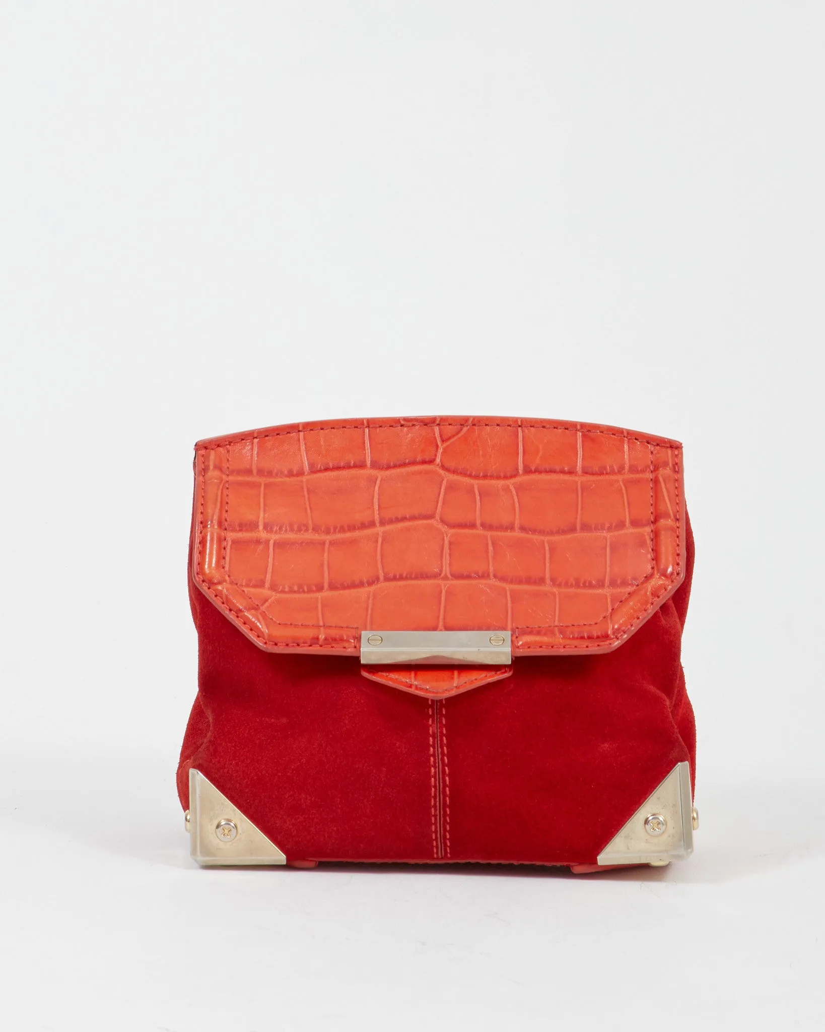 Alexander Wang Red Suede & Croc Embossed Marion Prisma Bag