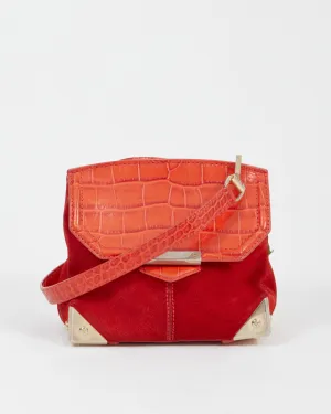 Alexander Wang Red Suede & Croc Embossed Marion Prisma Bag