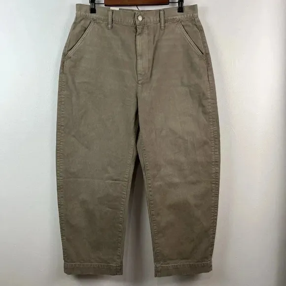 American Eagle Barrel Jeans Womens 12 Taupe Wide Leg Cropped Organic Cotton