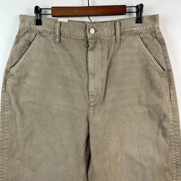 American Eagle Barrel Jeans Womens 12 Taupe Wide Leg Cropped Organic Cotton