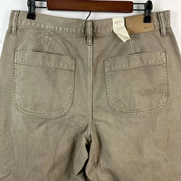 American Eagle Barrel Jeans Womens 12 Taupe Wide Leg Cropped Organic Cotton