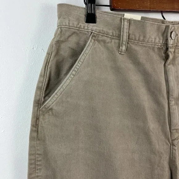 American Eagle Barrel Jeans Womens 12 Taupe Wide Leg Cropped Organic Cotton