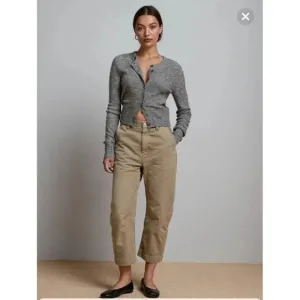 American Eagle Barrel Jeans Womens 12 Taupe Wide Leg Cropped Organic Cotton