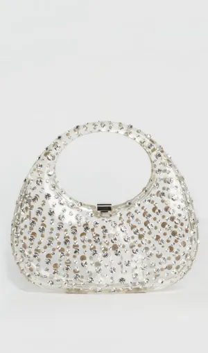 Annabel Clear Crystal Embellished Acrylic Clutch - White