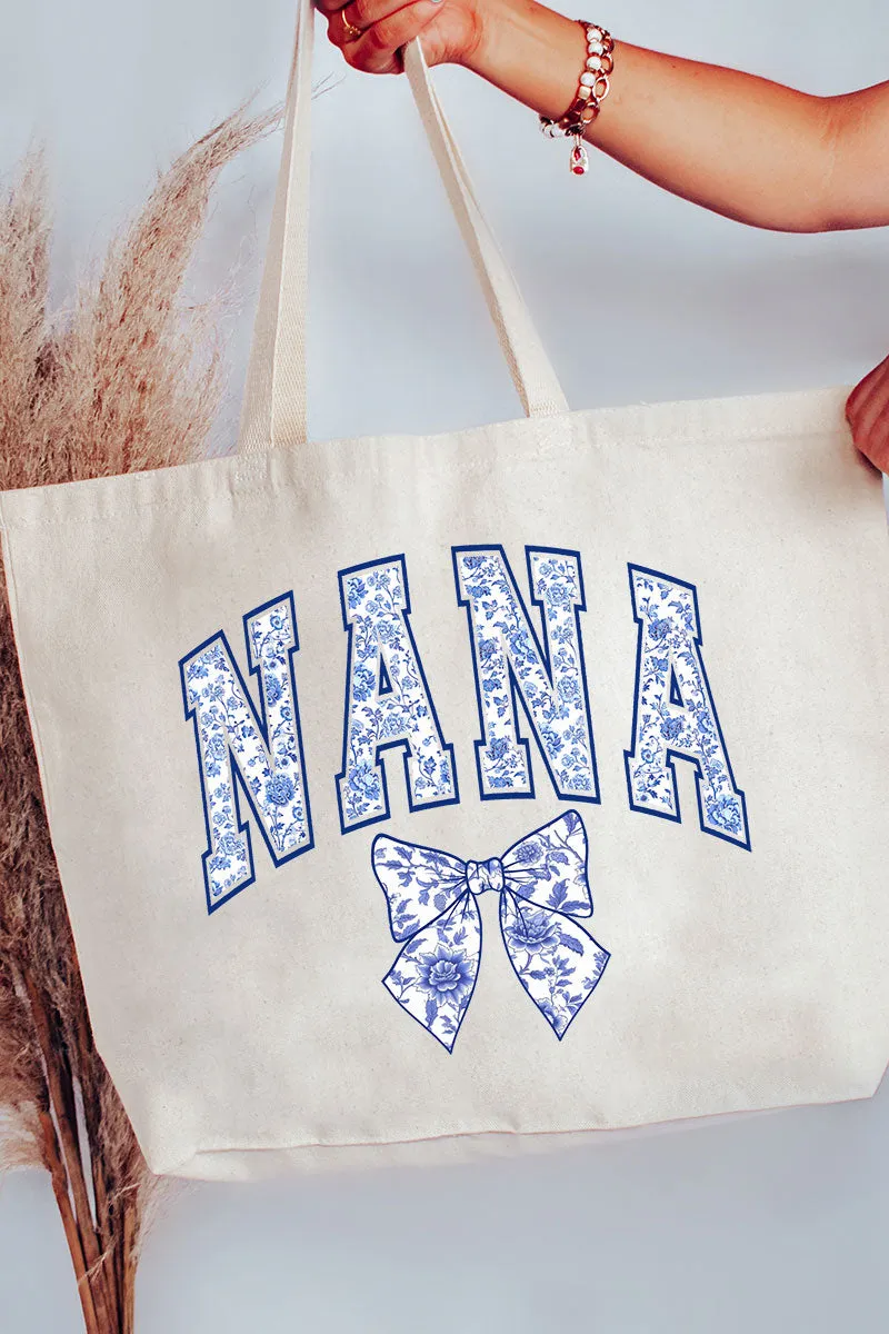 Arched Nana Blue Chinoiserie Canvas Jumbo Tote
