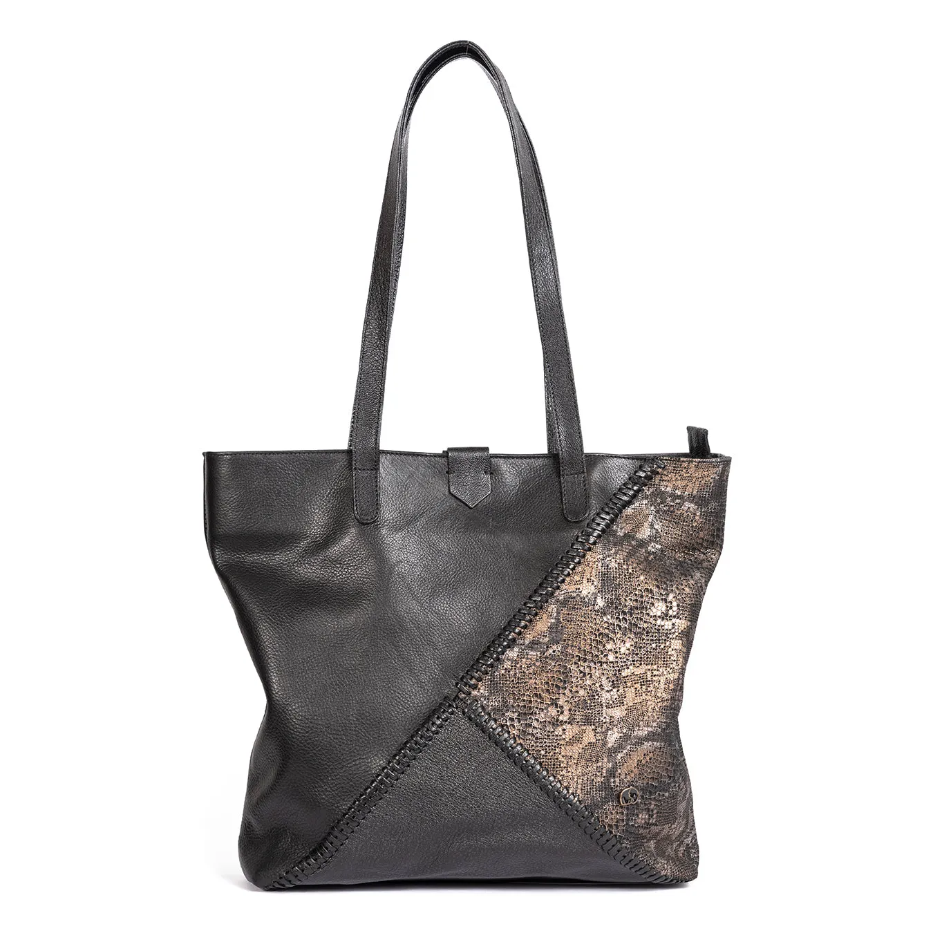 Awonke : Ladies Leather Shopper Handbag in Black Delta & Nero Rockafella