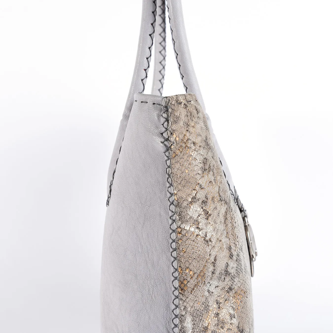 Azetha : Ladies Leather Shopper Handbag in Cloud Cayak (Light Grey) and Opal Rockafella