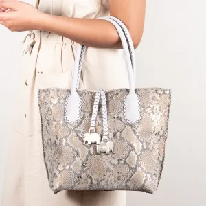 Azetha : Ladies Leather Shopper Handbag in Cloud Cayak (Light Grey) and Opal Rockafella