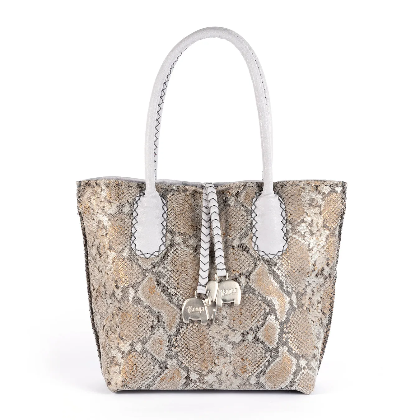 Azetha : Ladies Leather Shopper Handbag in Cloud Cayak (Light Grey) and Opal Rockafella