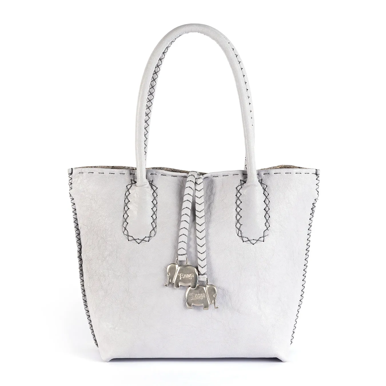 Azetha : Ladies Leather Shopper Handbag in Cloud Cayak (Light Grey) and Opal Rockafella
