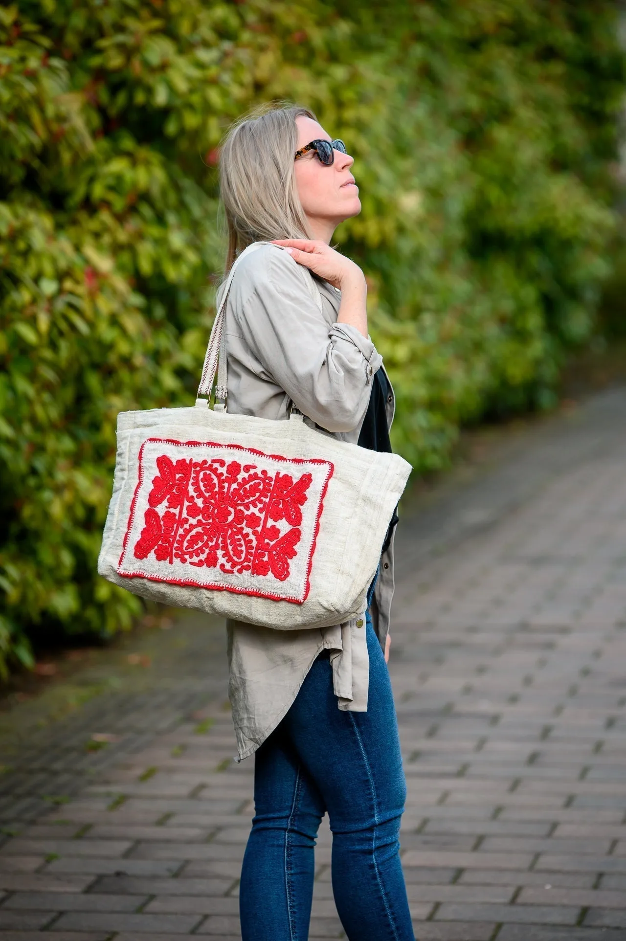 Bag: Antique hemp, Hand embroidered bag from Hungary, one of a kind, collectable - BG248