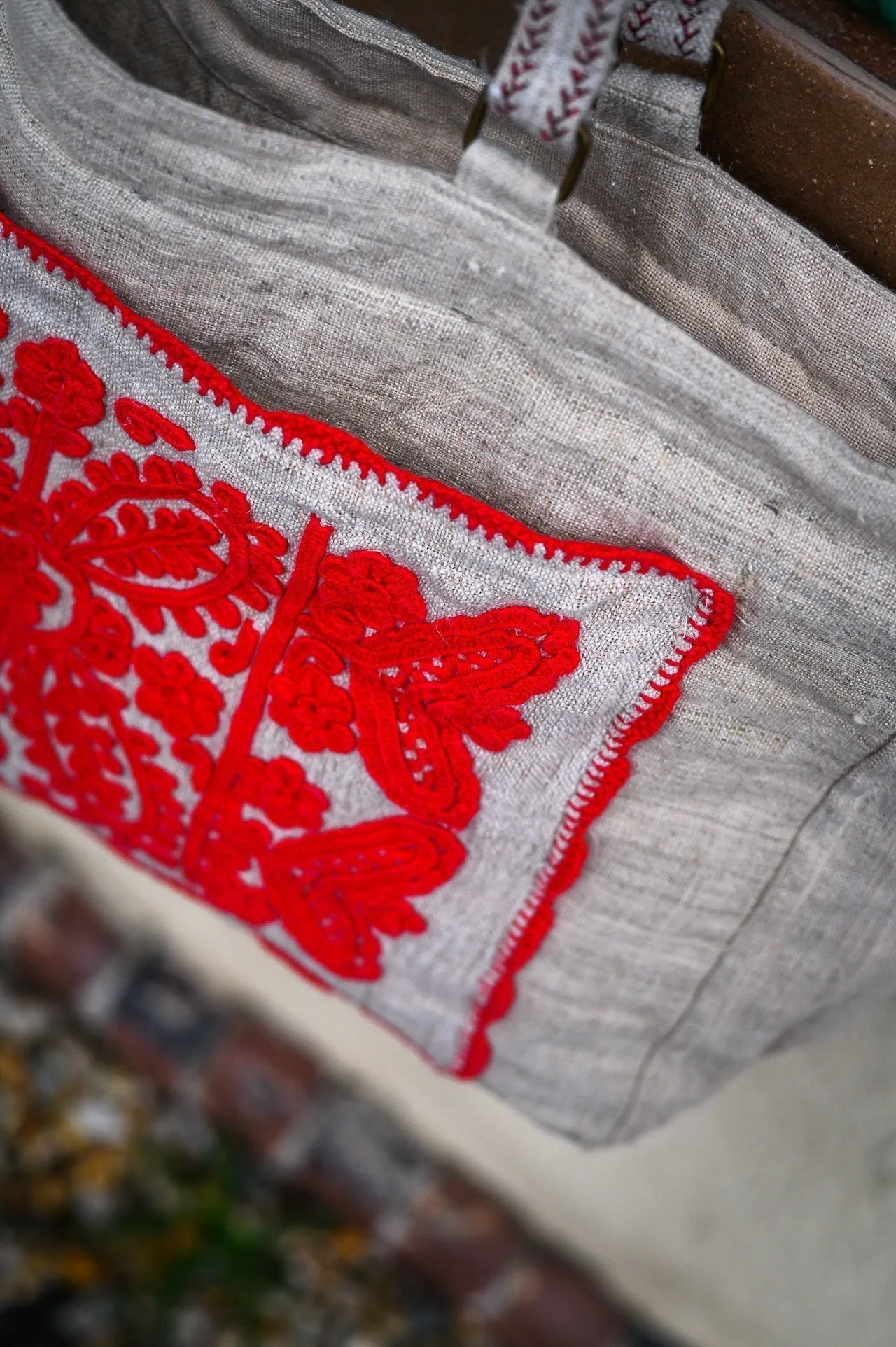 Bag: Antique hemp, Hand embroidered bag from Hungary, one of a kind, collectable - BG248
