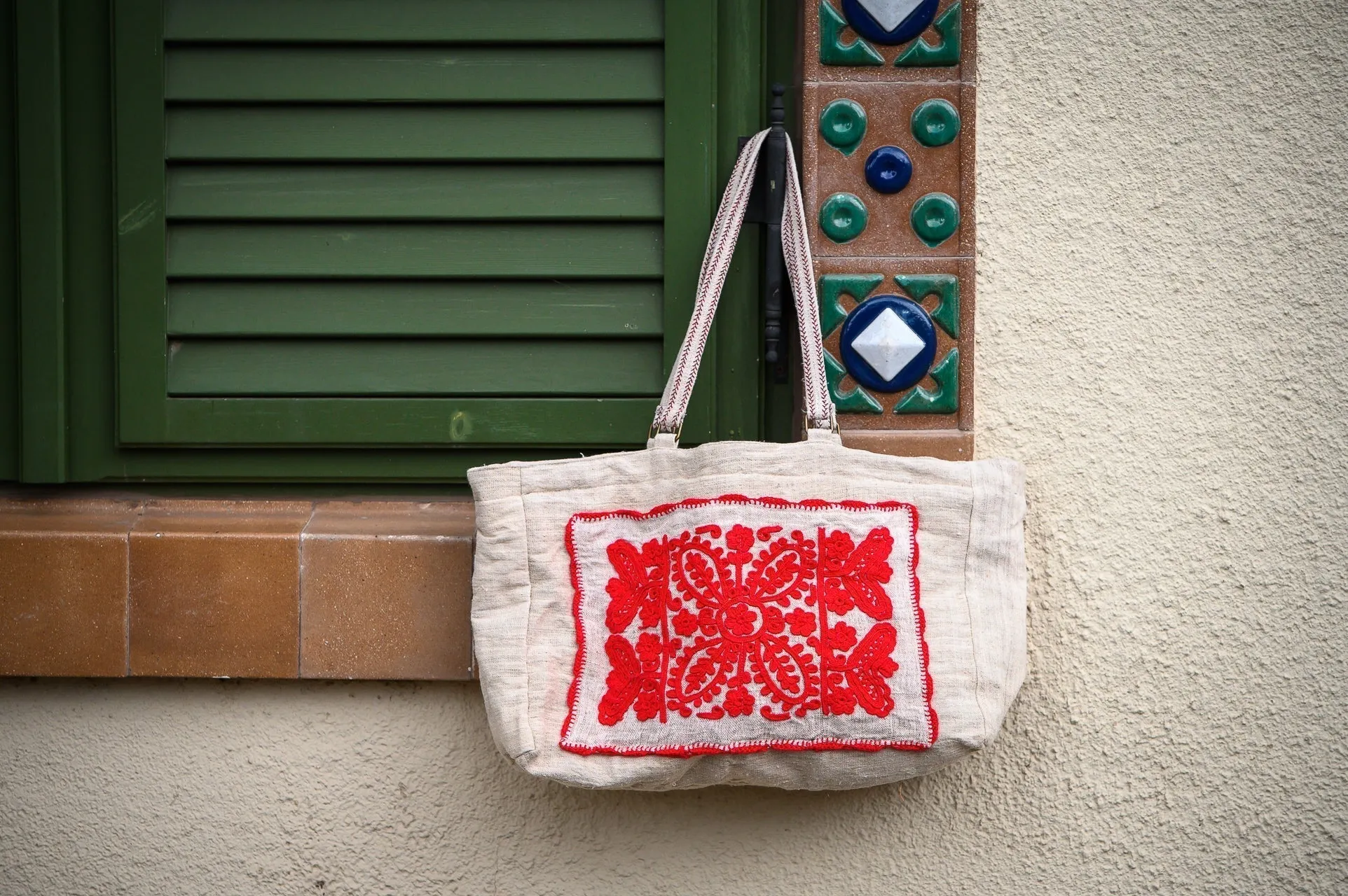 Bag: Antique hemp, Hand embroidered bag from Hungary, one of a kind, collectable - BG248